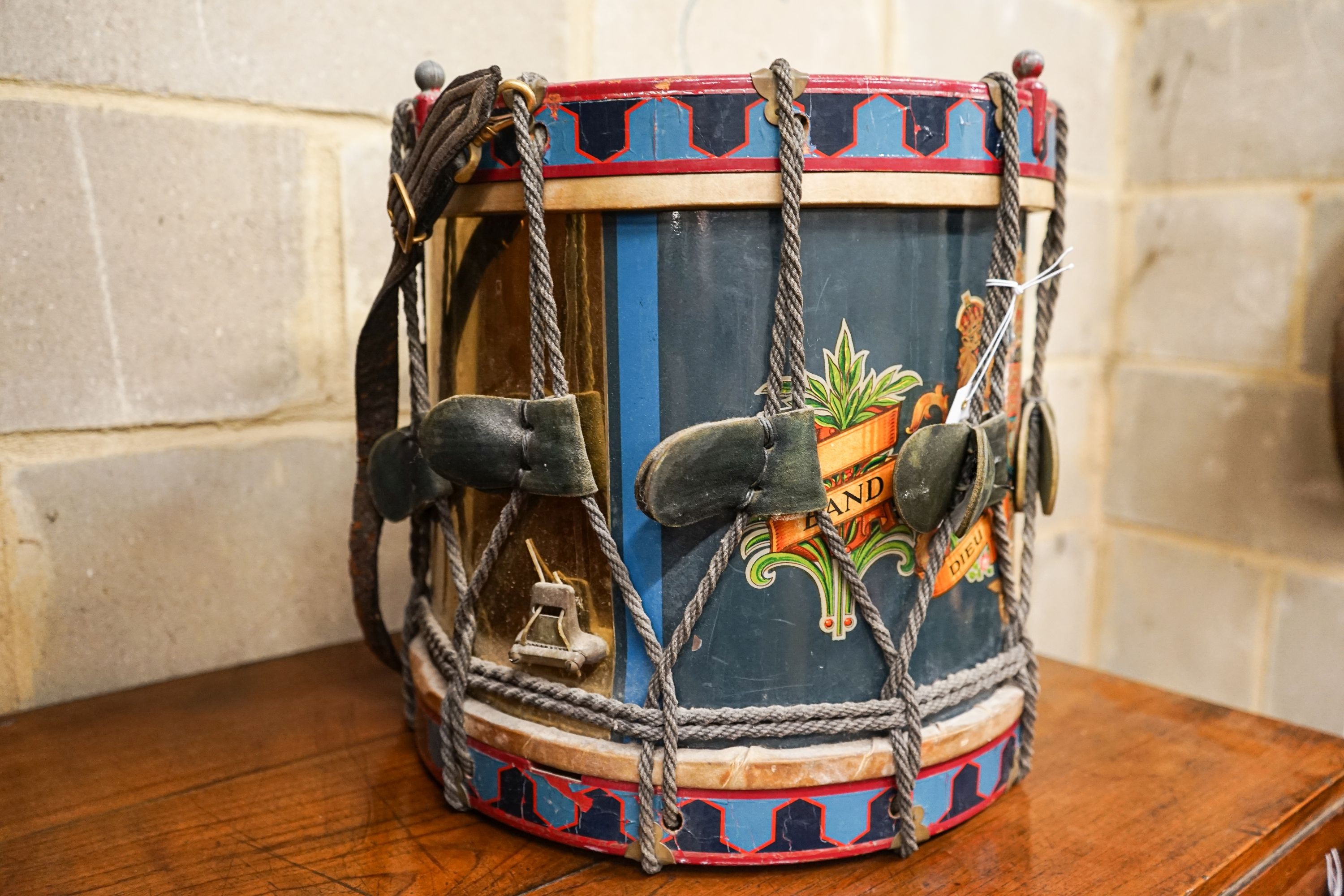 A Royal Air Force brass mounted regimental drum, Serial No. 19/361963, diameter 38cm, height 38cm